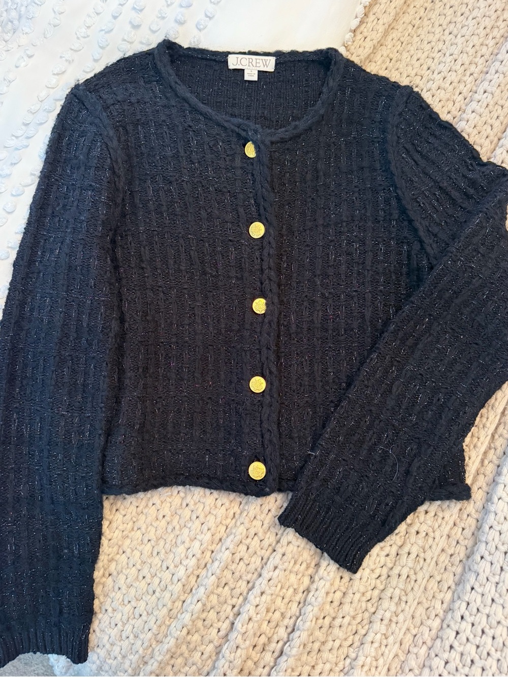 J. Crew Black Knit Cardigan with Gold Buttons